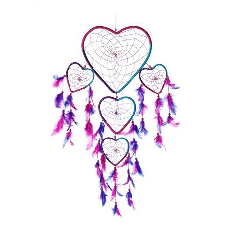 Dream Catcher ~ Handmade Aqua Pink And Purple Heart Shape 8 5 W X 24 L Native American Dream
