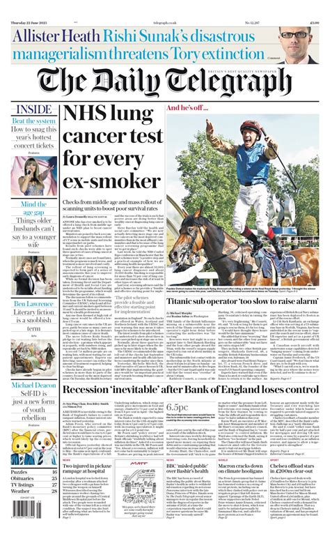Daily Telegraph Front Page 22nd Of June 2023 Tomorrows Papers Today