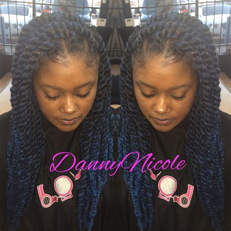 I attached the ombré blue marley hair, whose kinky texture resembles mine, with a scrunchie and wrapped the hair around my mini buns, focusing on the size and height i desired, she says. Large blue Marley twist done by DannyNicole in Houston ...