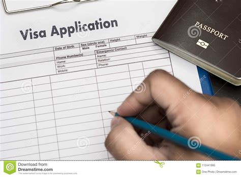 Visa Application Form To Travel Immigration A Document Money For Stock