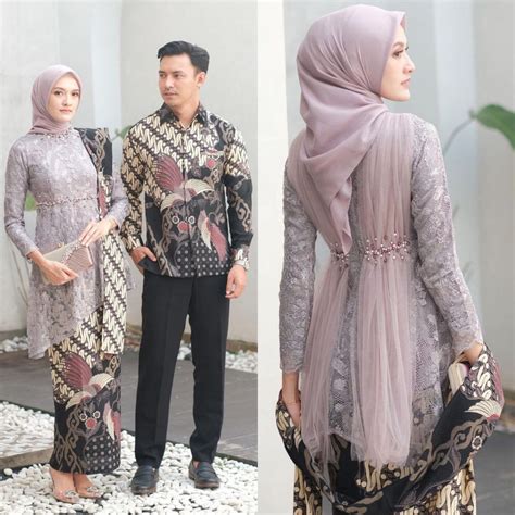 Jual Set Couple Kebaya Batik Zara Modern Warna Mauve Kebaya Wisuda Kekinian Tunangan Lamaran