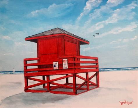 Siesta Key Beach Red Lifeguard Stand Lloyd Dobson Artist Paintings
