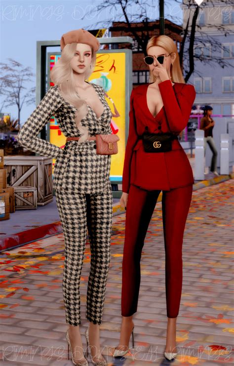 Костюм Gucci Hipsack And Suit By Rimings Женская одежда для Sims 4