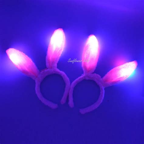 Women Girl Light Up Bunny Ears Headband Led Flashing Pink Rabbit Ear