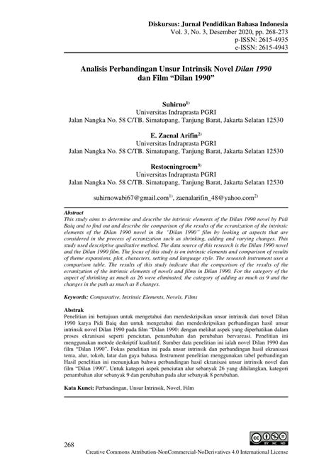 (PDF) Analisis Perbandingan Unsur Intrinsik Novel Dilan 1990 dan Film