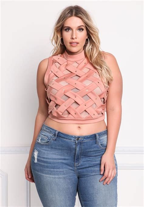 Plus Size Clothing Plus Size Cross Strap Mesh Crop Top Debshops