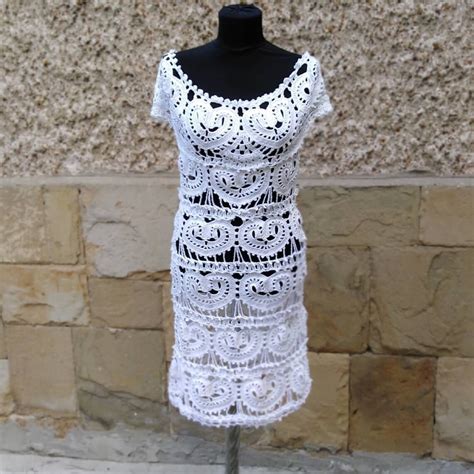 Crochet White Dress Wedding Lace Dress Hearts Pattern Etsy