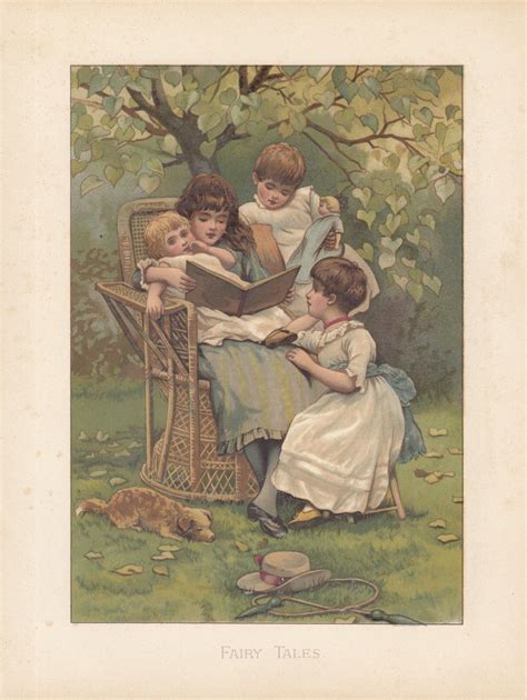 Victorian Children Reading Books In Garden With Dog Antique Etsy
