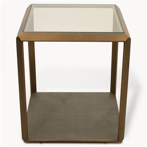 Seymour Shagreen Glass Side Table In Antique Brass Finish One World