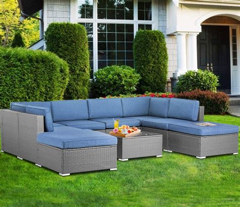 SUNCROWN Outdoor Furniture 9-Piece Patio Sofa Modular Sectional Gray ...