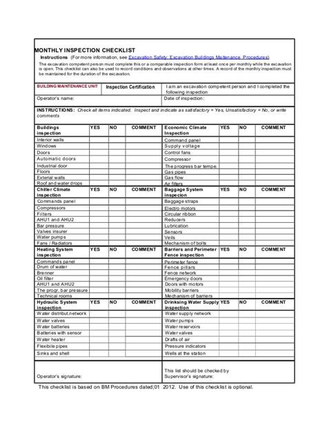 Facility Inspection Checklist Excel ~ Excel Templates