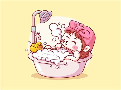 Premium Vector Cute And Kawaii Girl Take A Shower Bath Manga Chibi