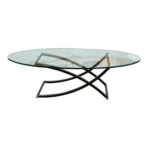 contemporary glass steel oval coffee table chairish