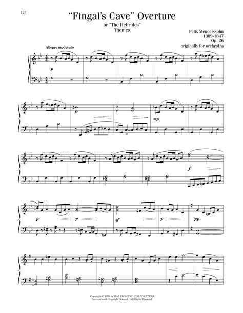 Fingals Cave Overture Sheet Music Felix Mendelssohn Piano Solo