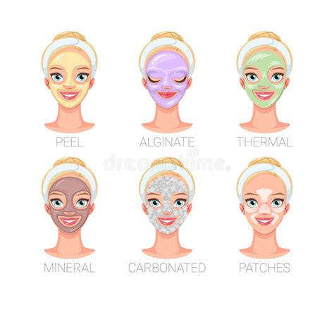 Woman With Different Skincare Facial Mask Types Set Of Vector Illustrations Stock Vector