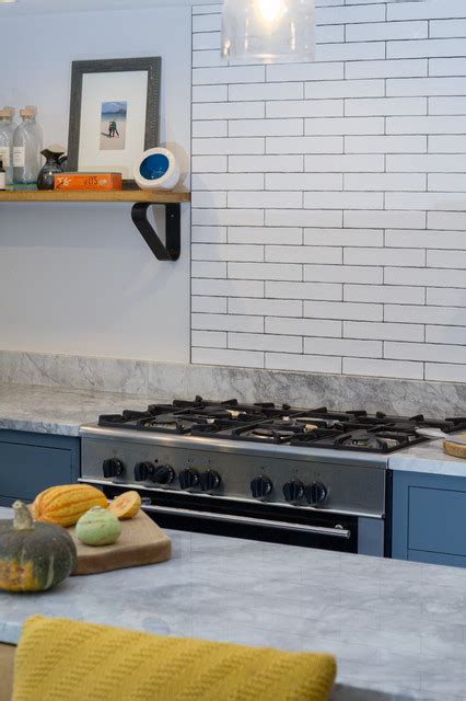Shaker Style Kitchen In Slate Grey Tiled Splashback Traditional