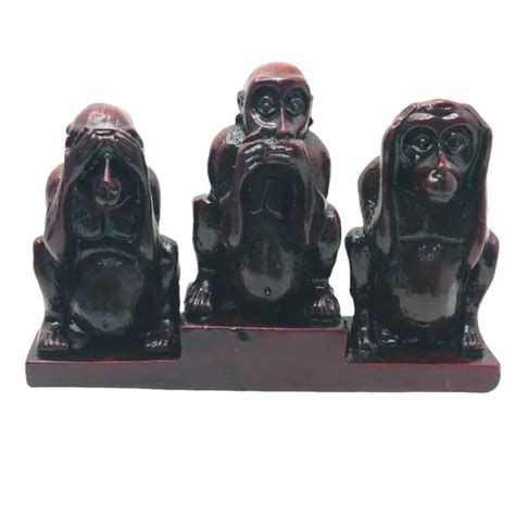 Wise Monkeys Figurines Sculpture Hear See Speak No Evil On Pedestal