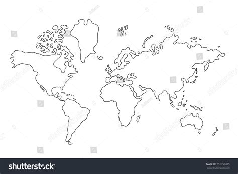 Vektor Stok World Map Country Borders Thin Black Tanpa Royalti