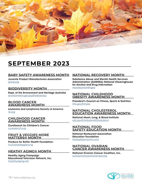 Health And Wellness Observances Calendar National Wellness Institute