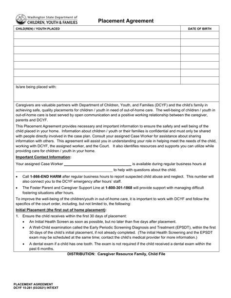Dcyf Form 15 281 Download Fillable Pdf Or Fill Online Placement
