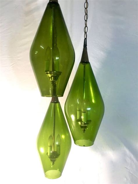 Mid Century Green Glass 9 Light Hanging Pendant With Three Etsy Hanging Lights Modern