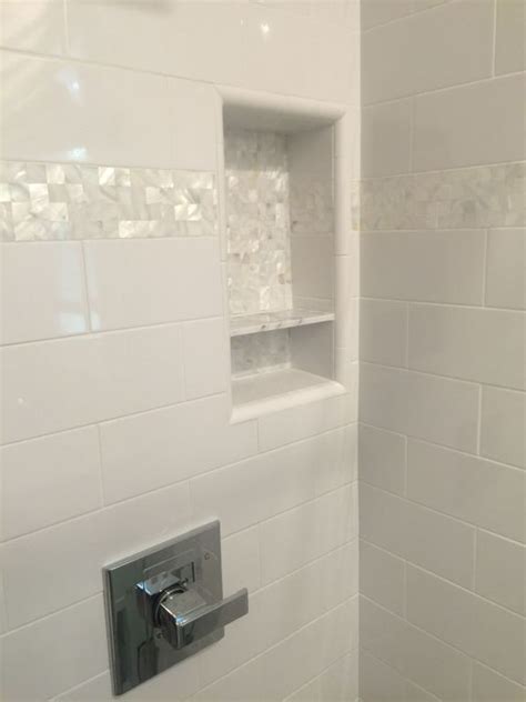 White Square Groutless Pearl Shell Tile Bathrooms Remodel Cottage