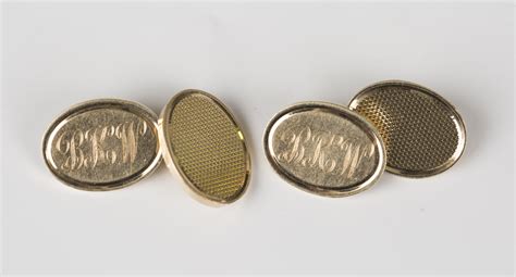 A Pair Of 9ct Gold Oval Cufflinks Initial Engraved To One Side And