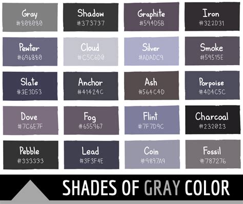 Shades Of Gray Color With Names Hex RGB CMYK Codes Color Meanings