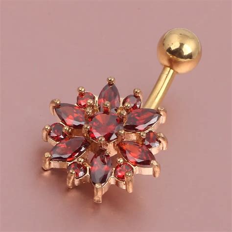 Gold Zircon Crystal Flower Belly Button Ring Body Jewelry Belly Navel Ring Piercing Nombril Sexy