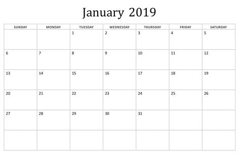 January 2019 Editable Basic Calendar Editable Calendar Calendar