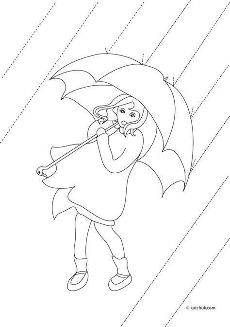 Spring Colorings Little Girl With An Umbrella Cute Coloring Pages
