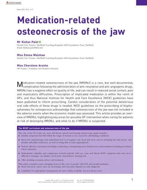 Pdf Medication Related Osteonecrosis Of The Jaw