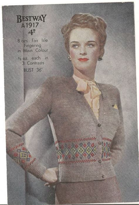 Vintage Simple Fair Isle 1940s Cardigan 36inch Bust Pdf Knitting