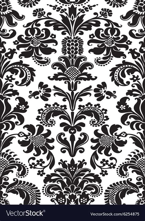 Seamless Floral Damask Pattern Black White Color Vector Image