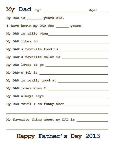 Dad Fill In The Blank Printable