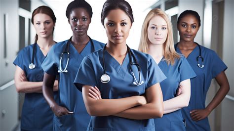 Group Of Female Nurses Are Standing Together Background Registered