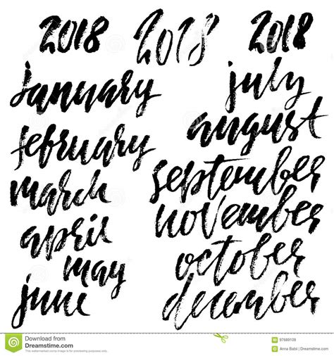 Hand Drawn Set Of Months Modern Dry Brush Lettering Names Of The