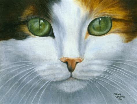 Green Eyed Calico Cat Painting By Sharon Challand