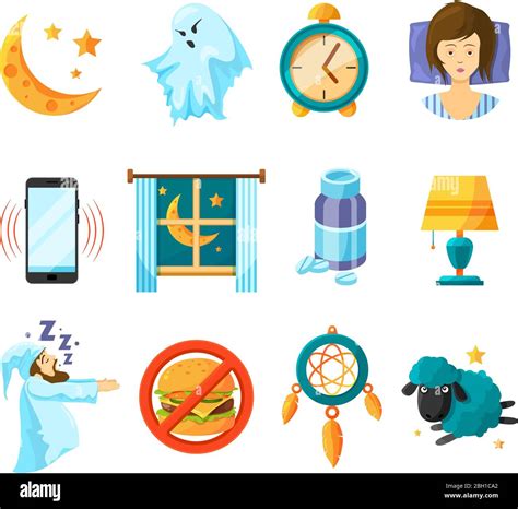 symbols of night sleeping icon set insomnia and sleep night dream and nap vector