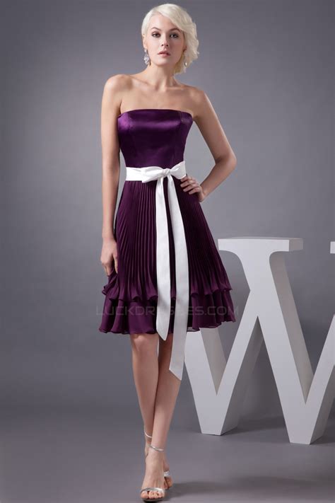 a line sleeveless pleats knee length short purple bridesmaid dresses 02010399