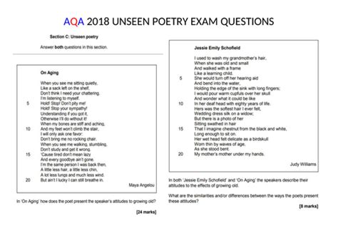 Unseen Poetry From 2018 Aqa Exam Teaching Resources
