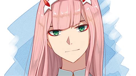 Darling In The Franxx Pink Hair And Green Eyes Zero Two With Background