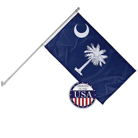 South Carolina State Flag And 6ft Flagpole With Wall Mounting Bracket