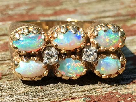 Art Deco Opal Ring Vintage Opal Ring 10 Carat Total Weight Of Fine