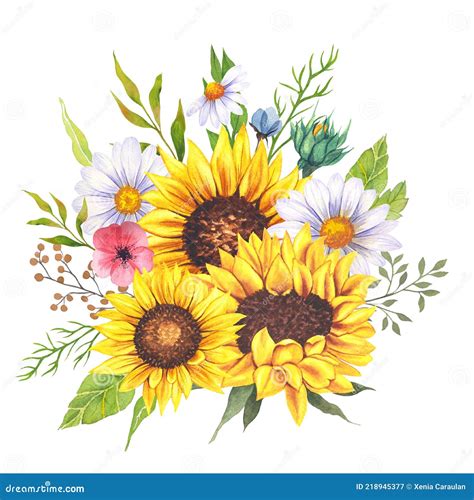 Card Making And Stationery Boho Sunflowers Arrangements Clip Art Hand Painted Png 12 Sunflower