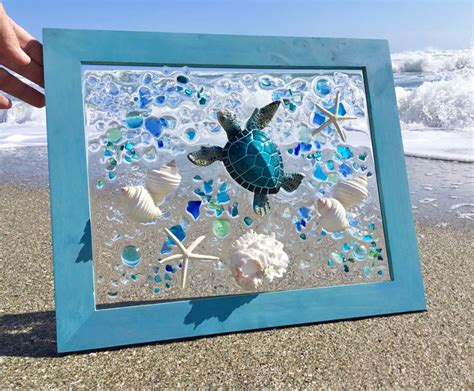 Sea Turtle Framed Resin Art In 2021 Sea Turtle Art Sea Glass Art