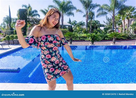 Hispanic Female Posing By A Pool Stock Photo Image Of Girl Beauty