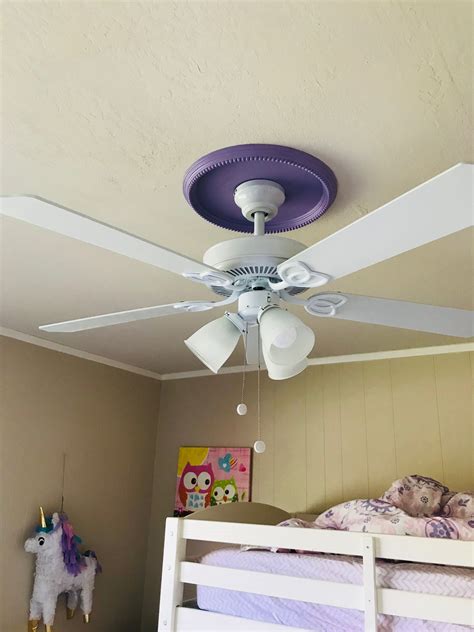 Remove fan motor and cover from the ceiling or tape up paper on the ceiling and cover everything in room (read my lessons learned below). Purple medallion ceiling fan- spray painted it. | Ceiling ...