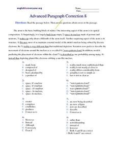 Advanced Paragraph Correction #8 Worksheet for 5th - 8th Grade | Lesson