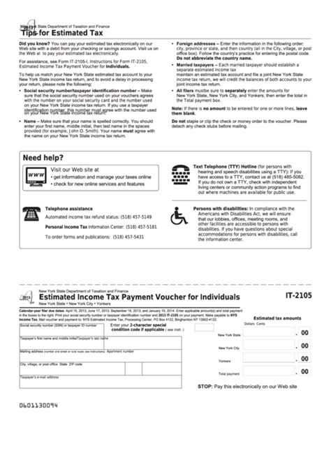 Fillable Form It2105  Estimated Income Tax Payment Voucher For
